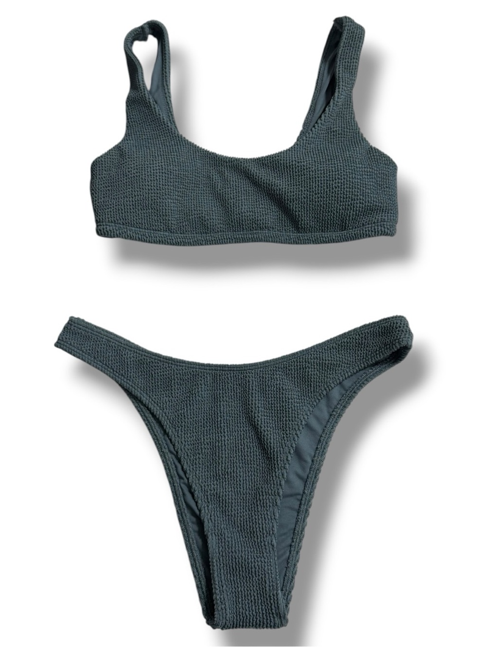 Hollister Textured Bikini Set Size M Teal Crinkle Smocked Scoop Neck Swimwear